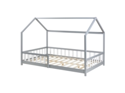 Cama de Criança Hesel em Forma de Casa de Pinho com Grelha 120X200Cm Cinzento [EN.CASA]