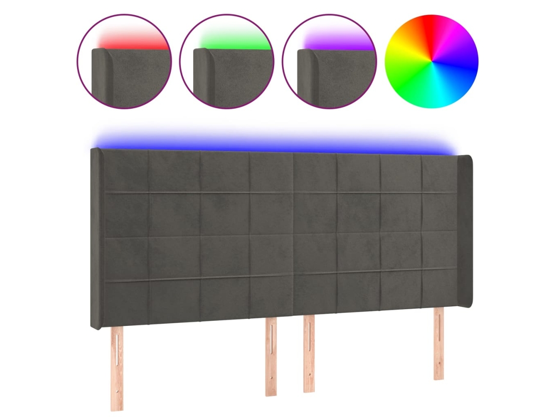 Cabeceira com Led Veludo Cinza Escuro MAISON EXCLUSIVE (203x16x118 cm)