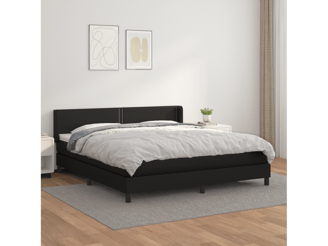 Vidaxl Cama Com Molas/colchão 180x200 Cm Couro Artificial Preto