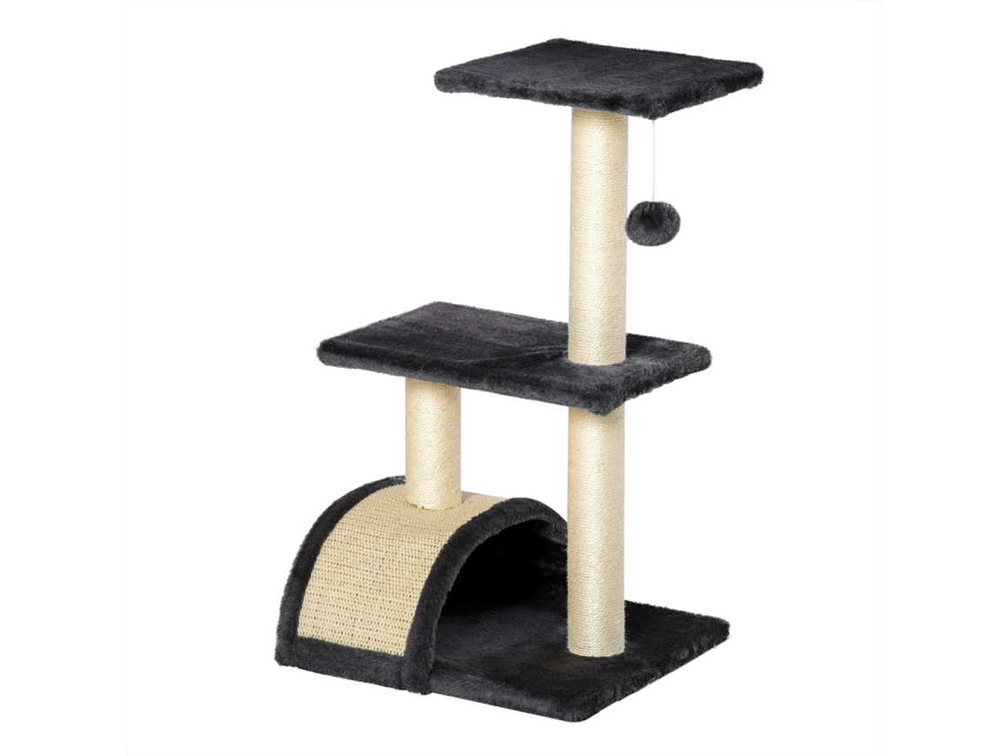 Árvore para Gatos de 72 Cm, com Postes de Sisal, Plataforma, Arranhador e Bolas de Pelúcia, Cinza. ESSÊNCIACASA