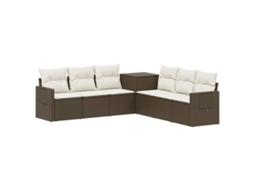 Vidaxl Conjunto De Sofás 7 Pcs Marrom E Branco Creme