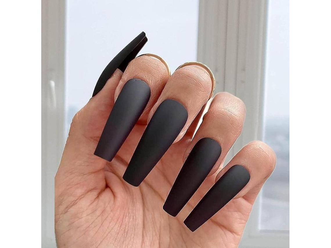 Unhas Falsas Longas Ballerina Matte 24pcs em Acrílico Press On Iljblack