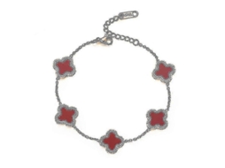 Pulsera Feminina De Aço De Titânio Com Quatrifólio E Cinco Flores De Acrílico