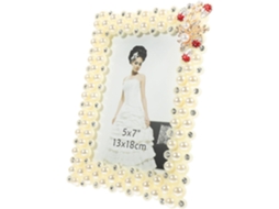 Porta Retratos Decorativo Strass Branco Pérolas Suporte Estável Decoração Elegante Ideal Fotos Preciosas Mesa GOKOCO