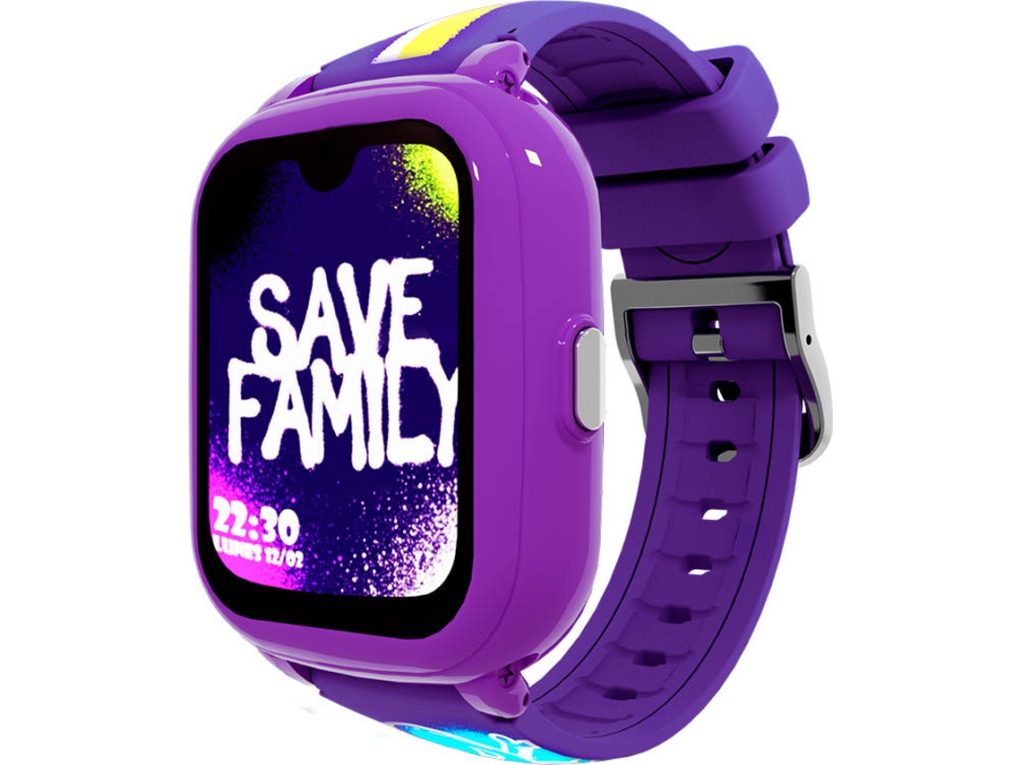 Smartwatch SAVEFAMILY Iconic Plus 2 Grafite para Crianças (Silicone - Roxo)