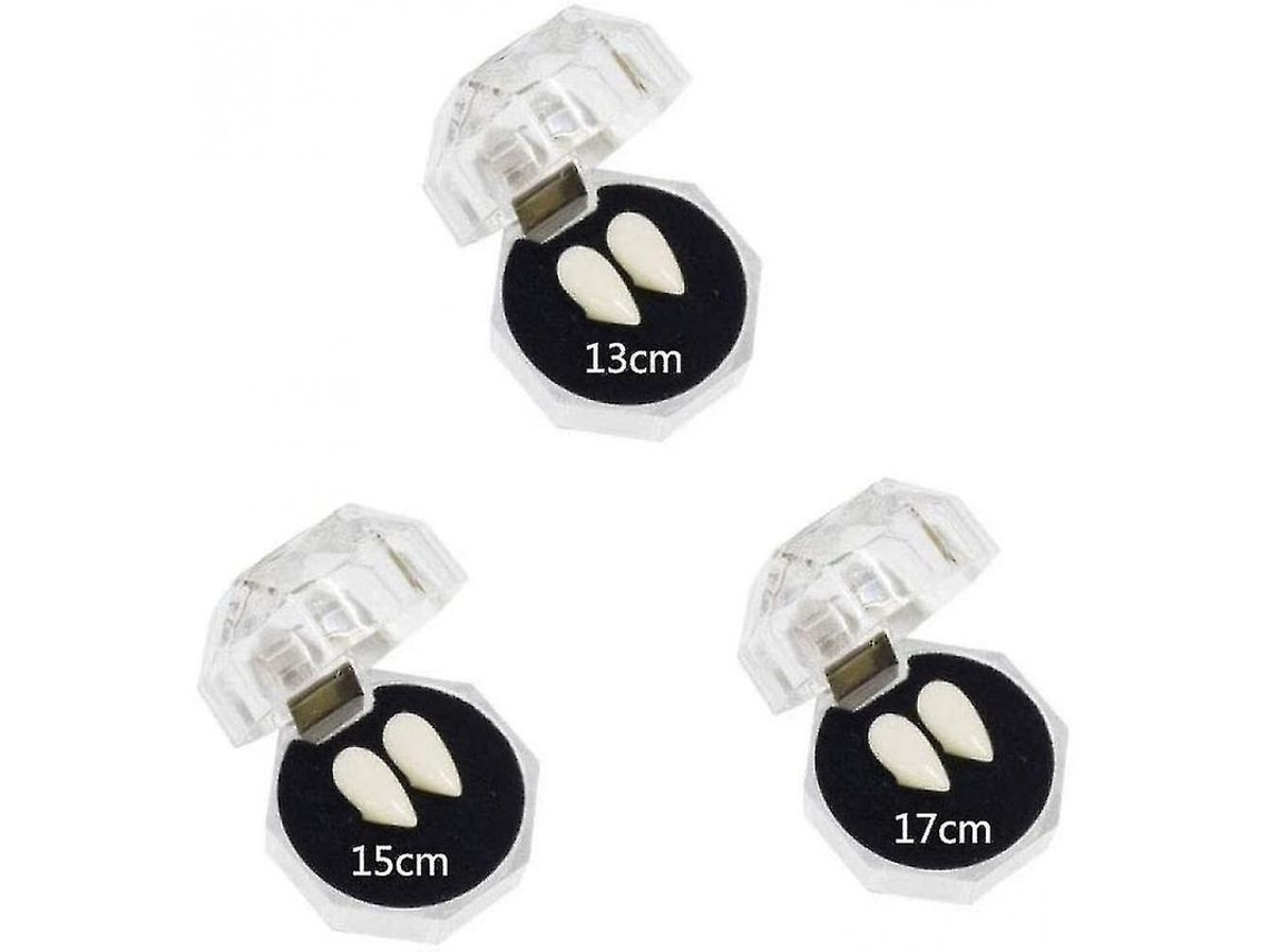 3 Pares De Dentes De Vampiro Com 3 Tamanhos (13mm, 15mm, 17mm) E Cola Para Festas De Halloween E Cosplay
