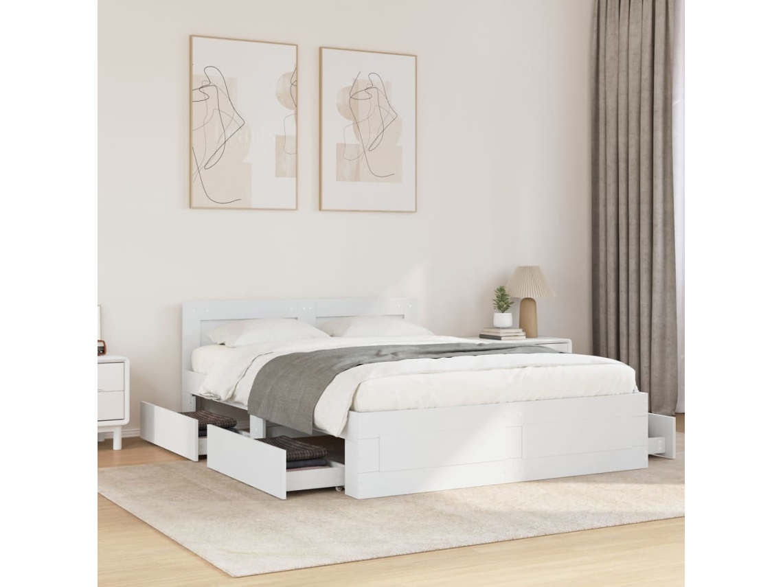 Vidaxl Estrutura Cama C/ Cabeceira 120x190 Cm Derivados Madeira Branco