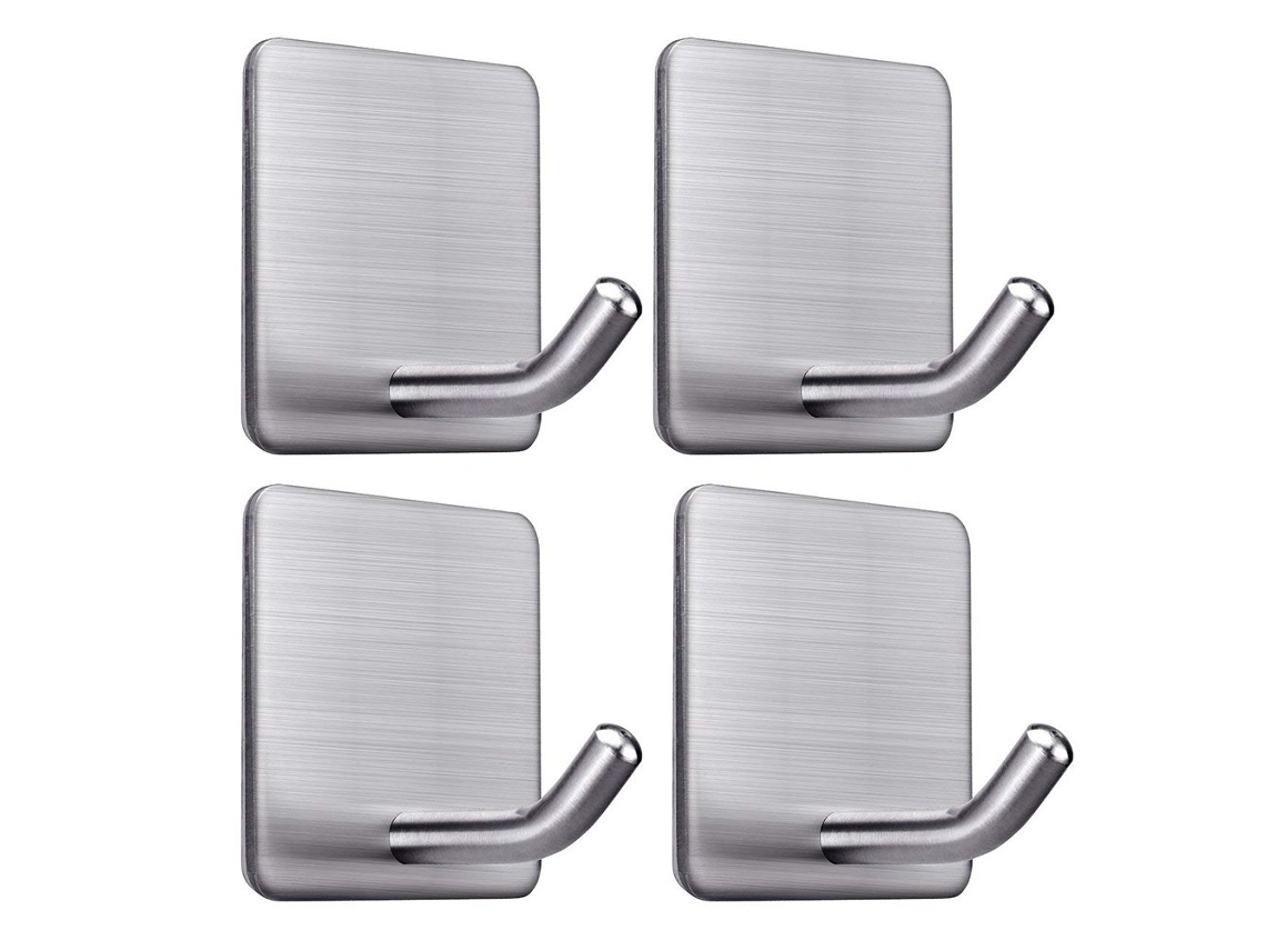 Conjunto De 4 Ganchos Para Toalhas – Ganchos De Parede – Arrumação Casa De Banho E Cozinha – Aço Inoxidável – Prata
