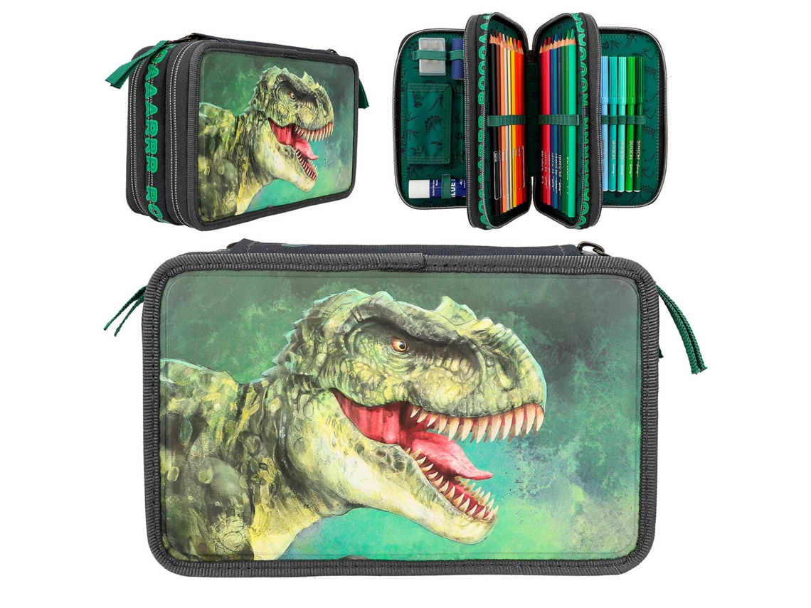 Estojo triplo para caneta Dino World com efeito 3D Miraflow