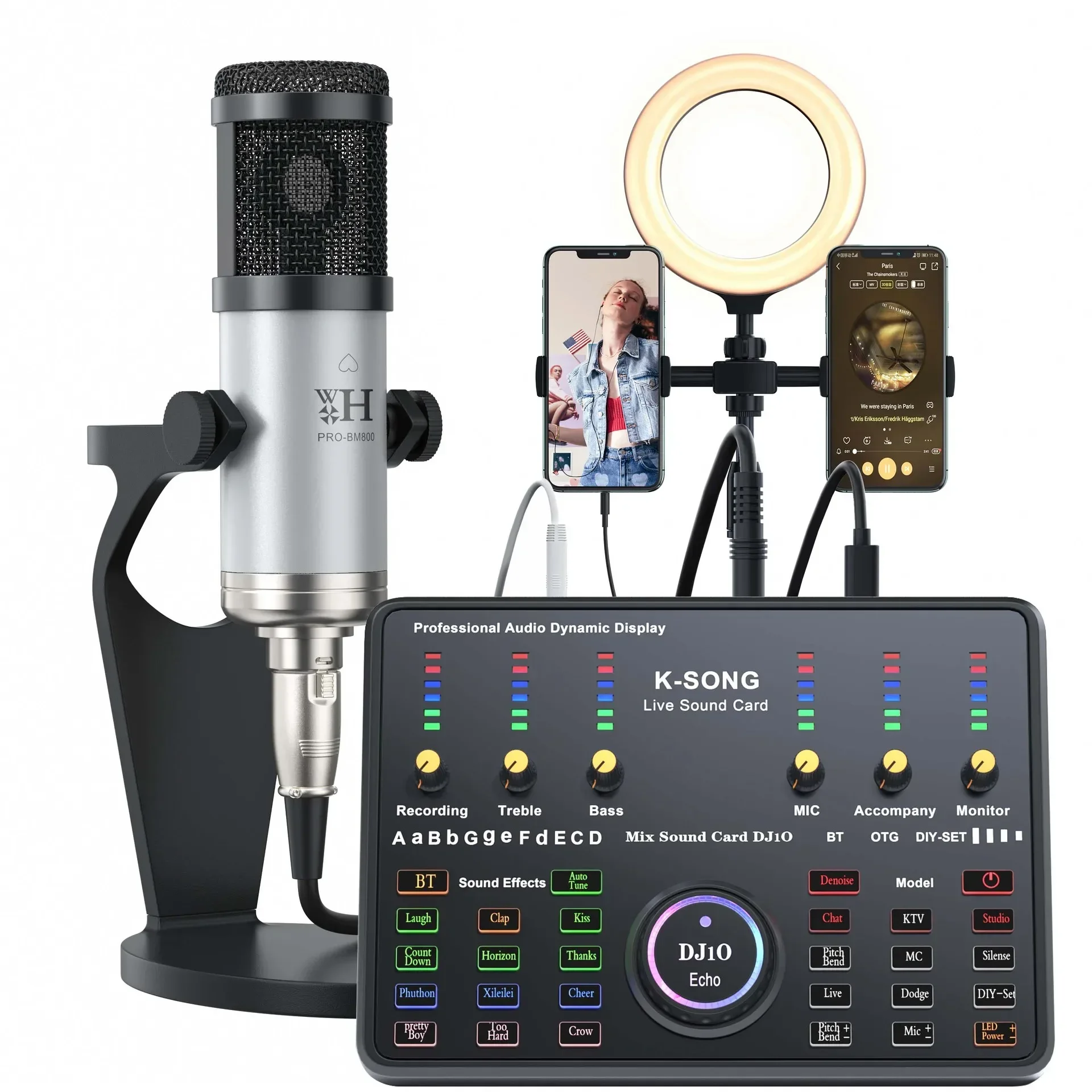 Conjunto de Placa de Som com Microfone Condensador de Estúdio MDUG (quadrado, Prateado e Preto)