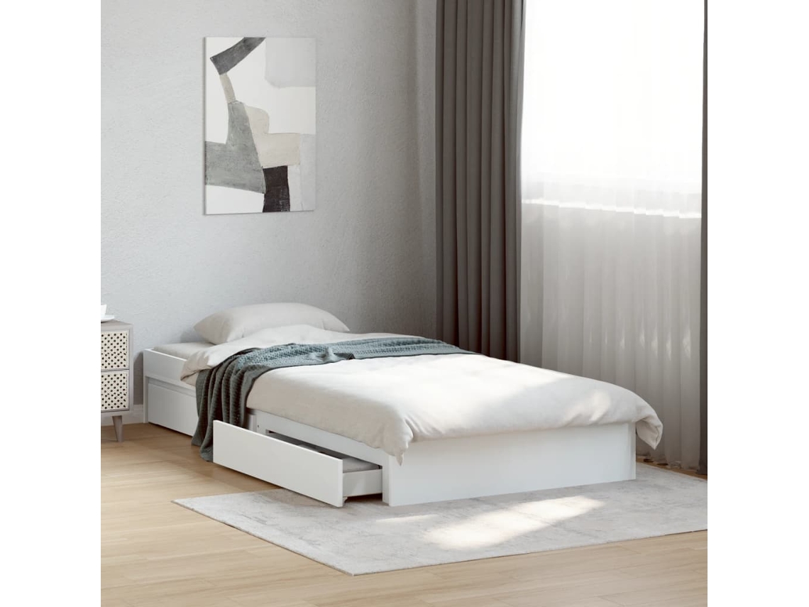 Vidaxl Estrutura De Cama C/ Gavetas 90x200 Cm Derivados Madeira Branco