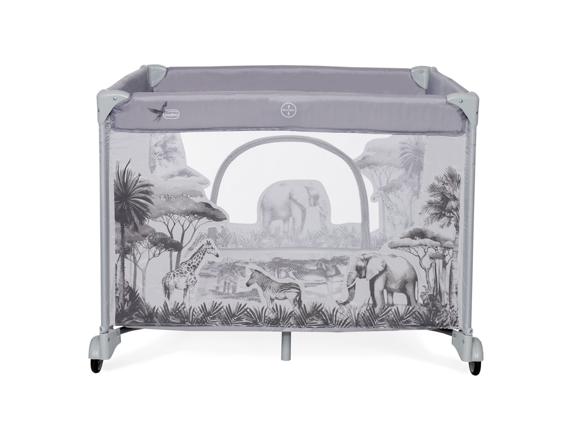 Parque Infantil Quadrado Asalvo Square 93x93 Cm - Dobrável, Rede Transpirável, Base Acolchoada - Selva Cinzento