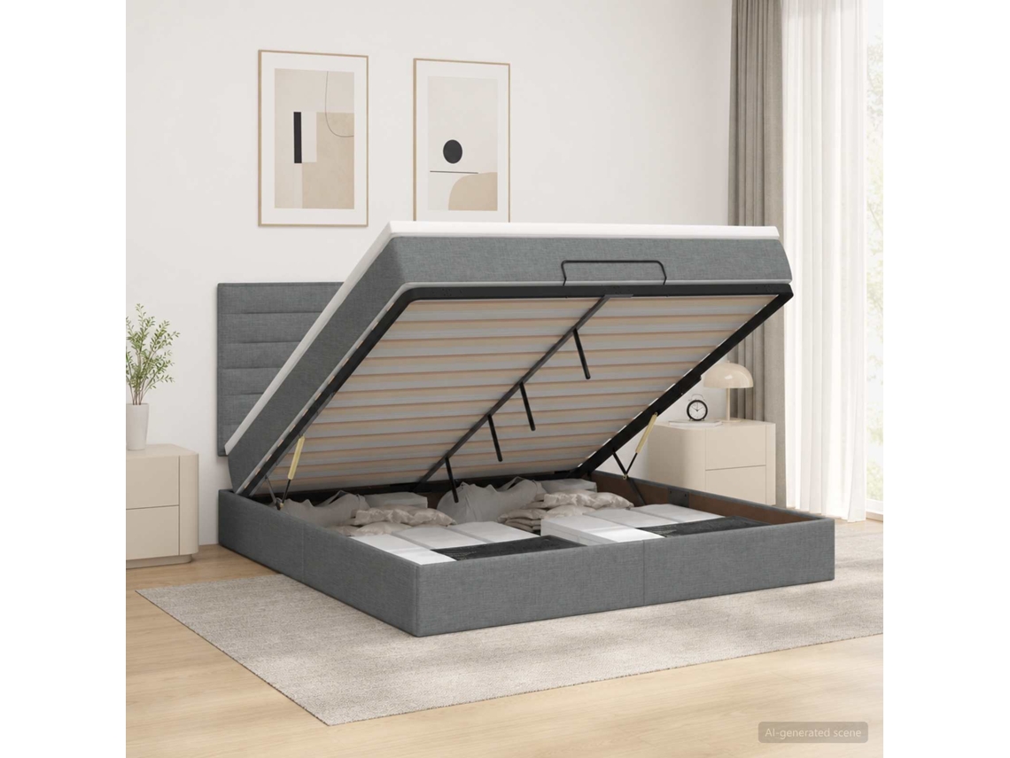 Vidaxl Cama Ottoman Com Colchão Cinzento-escuro 140 X 200 Cm Tecido