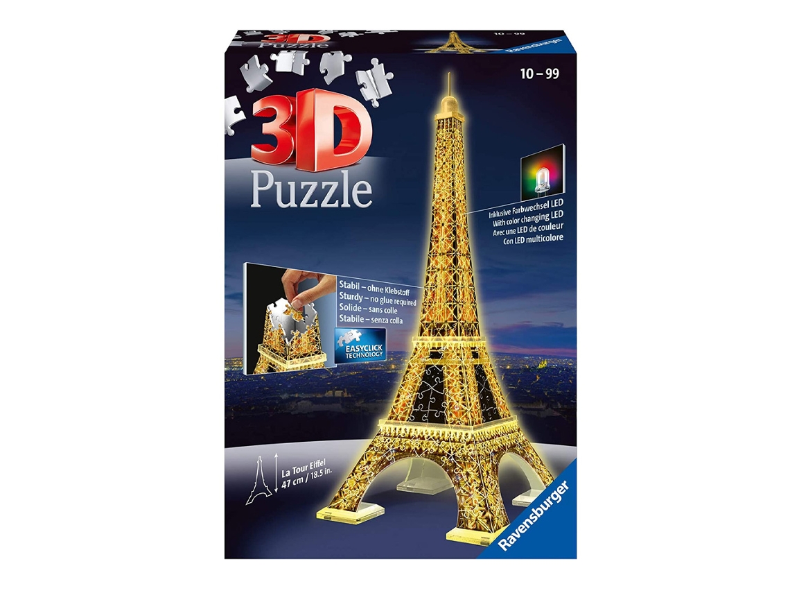 Puzzle 3D Torre Eiffel c/ Luz RAVENSBURGER (Idade Mínima: 8 - 108 Peças)