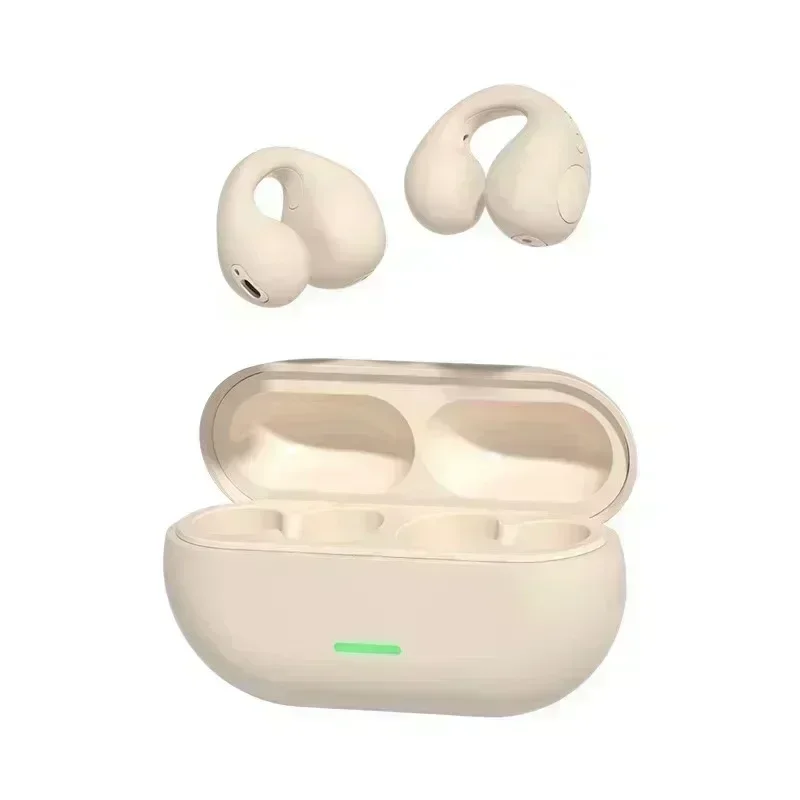 Fones De Ouvido Sem Fio Tws (cáqui) Com Tecnologia Air Conductor, Estilo Clipe, Cancelamento De Ruído.