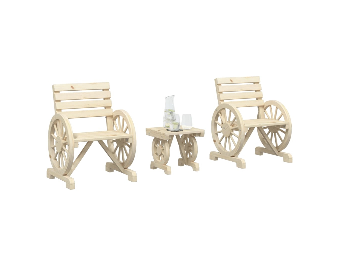 Vidaxl 3 Pcs Conjunto Lounge De Jardim Madeira De Abeto Maciça