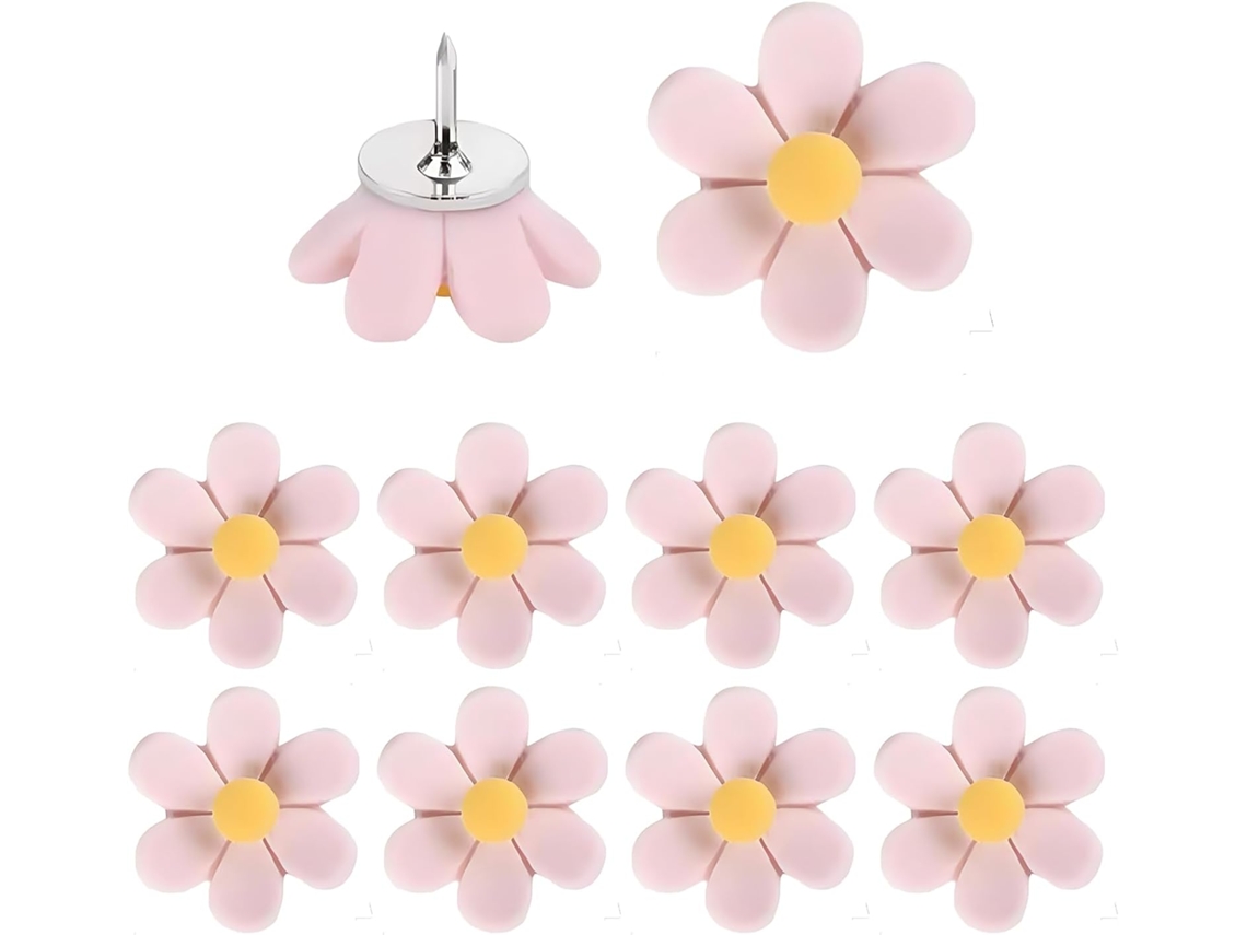 Conjunto De 10 20 30 Peças Tachinhas Decorativas Florais Em Cortiça E Resina Com Estojo Para Quadros Avisos Escritório