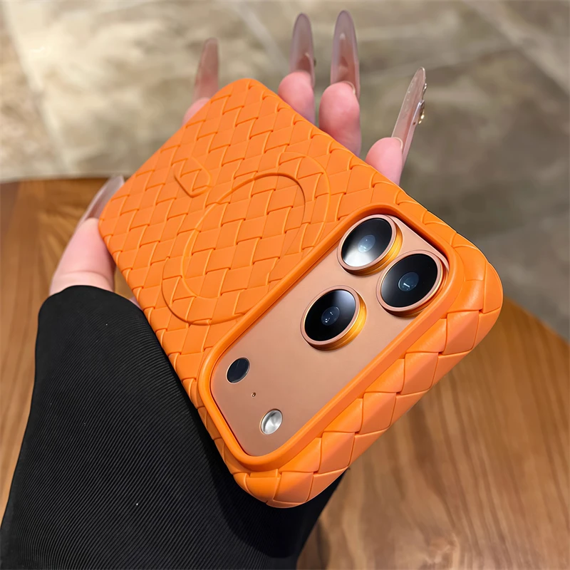 Capa Magnética Para Celular (iphone 13 Pro Laranja), Em Malha Respirável, Ultrafina Em Tpu Macio.
