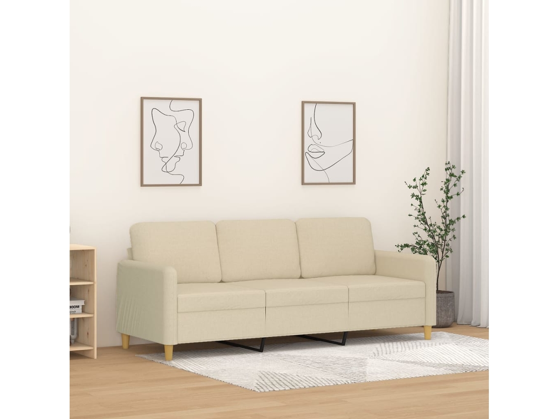 Vidaxl Sofá De 3 Lugares Tecido 180 Cm Cor Creme