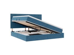 SYFAX™ Cama com Arrumação e Colchão Azul Escuro 200 X 200 Cm Veludo