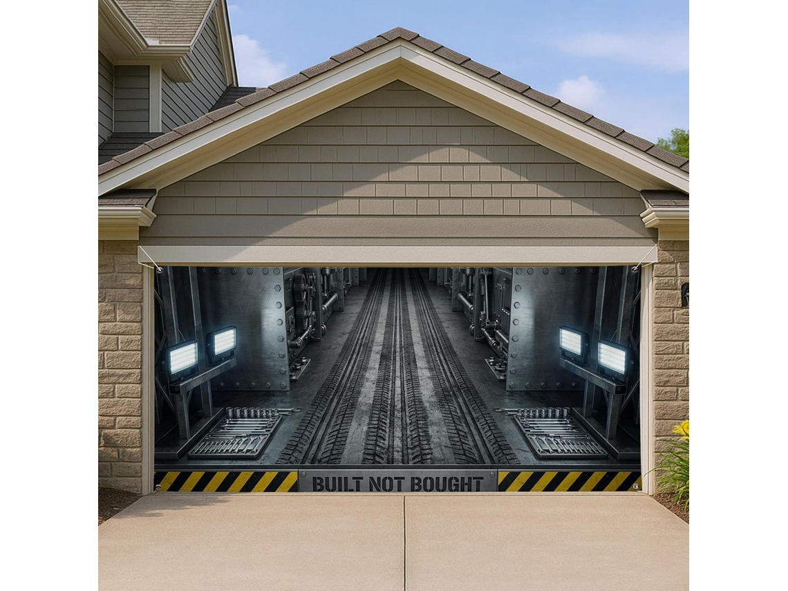 Cobertura Para Porta De Garagem Industrial, Design De Advertência, Preto E Amarelo, Decoração Moderna Para Ambientes