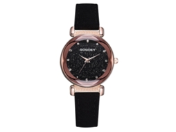 Relógio de Pulso Feminino de Quartzo com Pulseira Pu e Strass Mostrador Céu Estrelado Preto