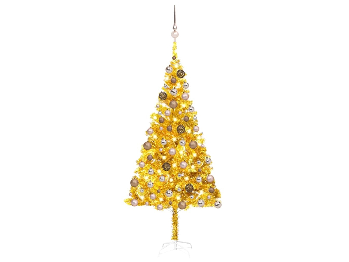 Vidaxl Árvore Natal Artificial Pré-iluminada C/bolas 180cm Pet Dourado