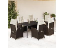 Vidaxl 7 Pcs Conjunto Jantar P/ Jardim C/ Almofadões Vime Pe Castanho