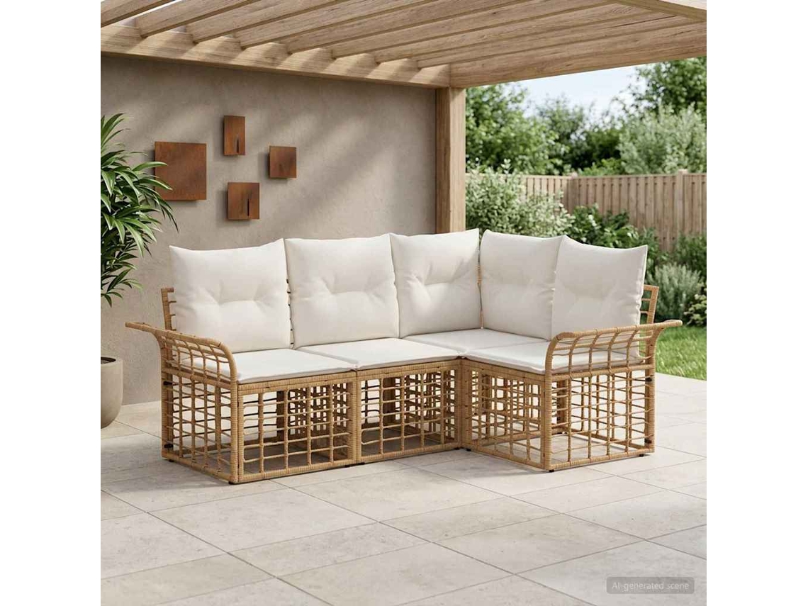 Vidaxl Conjunto De Sofás Para Exterior 4 Unid. Natural E Branco Creme