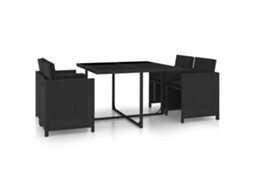 Vidaxl 5 Pcs Conjunto Jantar Exterior Com Almofadões Vime Pe Preto