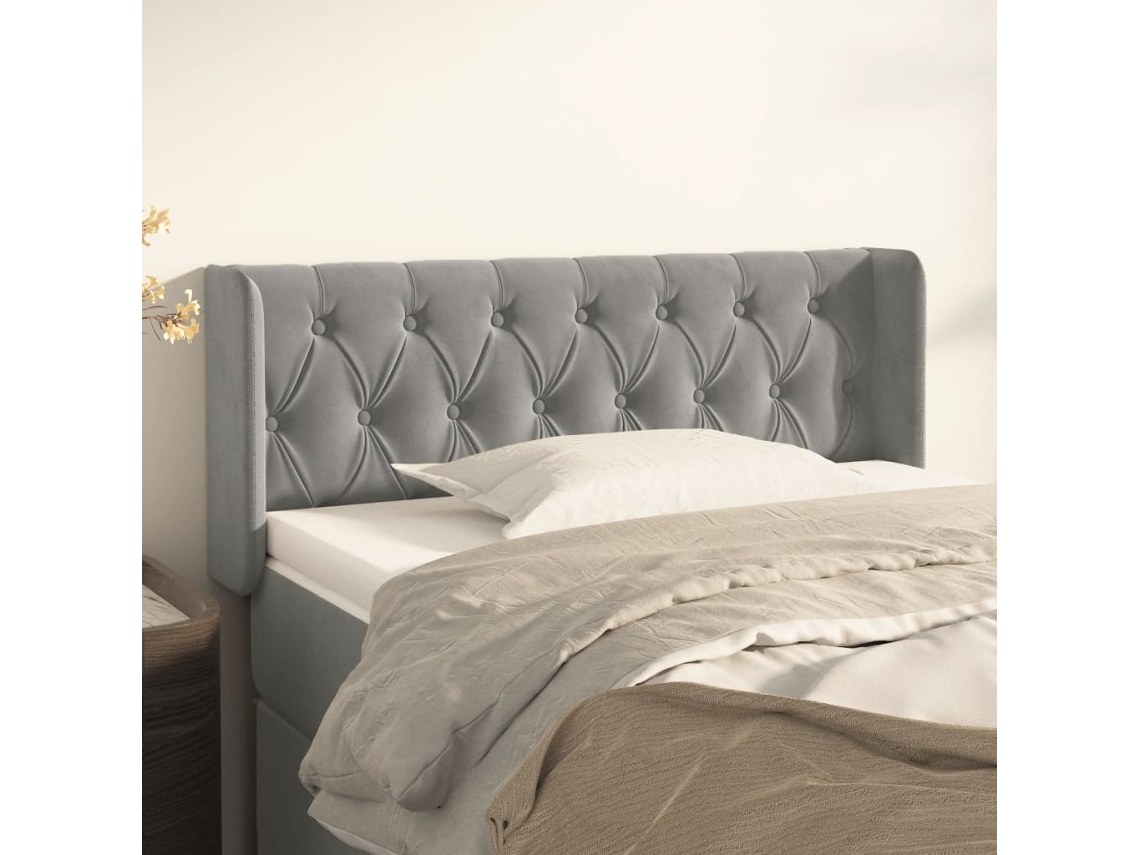 Cabeceira de cama c/ abas veludo 93x16x78/88 cm cinzento-claro