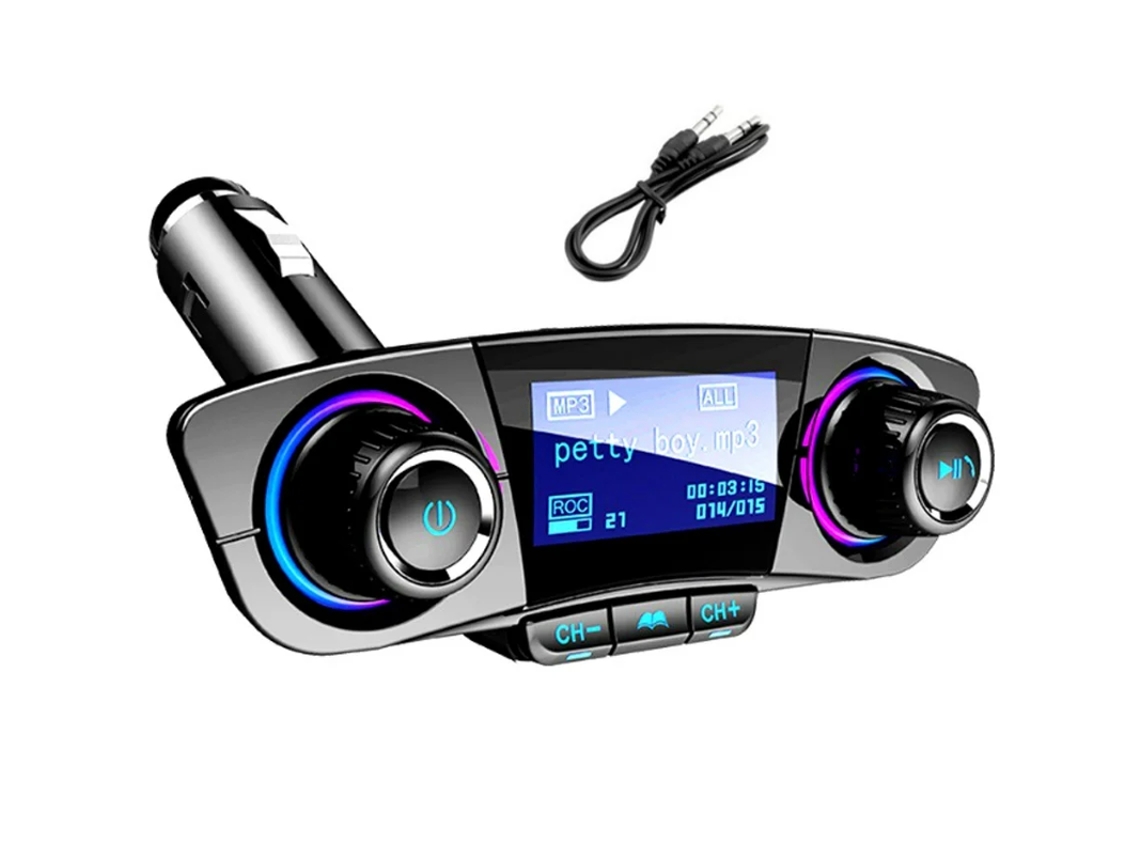 Carregador Mãos-Livres Bluetooth para Automóvel com Leitor de Mp3 Transmissão Fm e Saída Usb Dupla YIZHOOD Preto