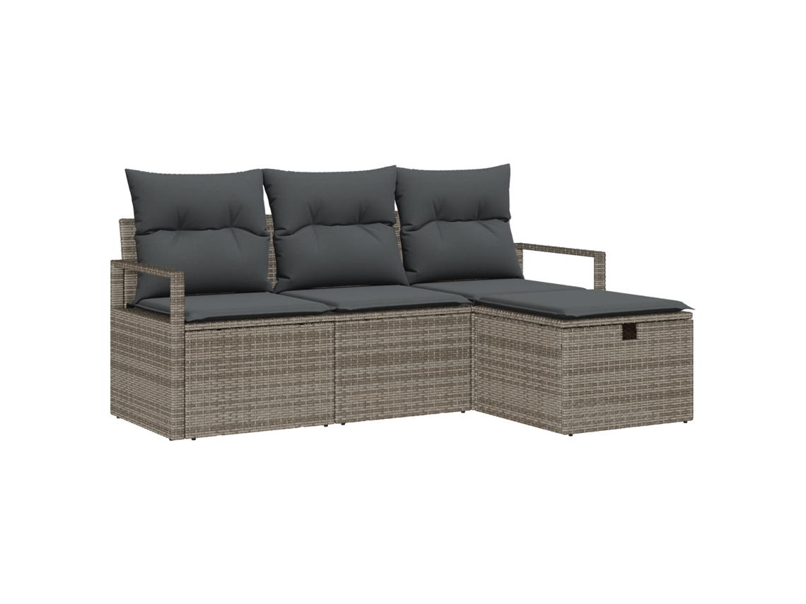 Conjunto 4 Móveis De Jardim Vidaxl Cinzento Vime Pe (175 X 117 X 85 Cm)