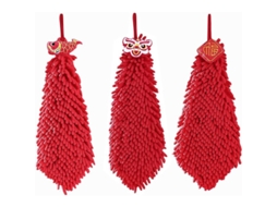 Rebe-3 Toalhas De Mão Penduradas Chenille Macias Secagem Rápida Desenho Cartoon Vermelho Chinês Leão-carpa-benção