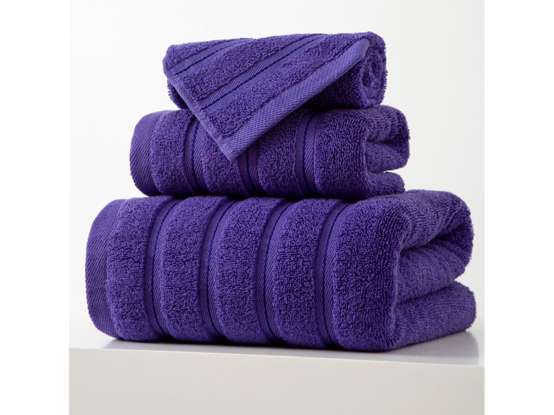 Conjunto De 3 Toalhas Em Puro Algodão Super Absorventes, De Secagem Rápida, Ideais Para Casas De Banho, Spas E Hotéis. Roxo Profundo Hexinyigjly