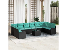 Vidaxl Conjunto De Sofá De Jardim 11 Pcs Preto E Turquesa Vime Pe