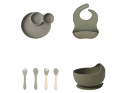 6 Conjuntos De Talheres Para Bebê, Mat. :silicone Verde-militar: Não Adesivo, Sem Bisfenol A, Para Desmame Automático Do Bebê(blw)