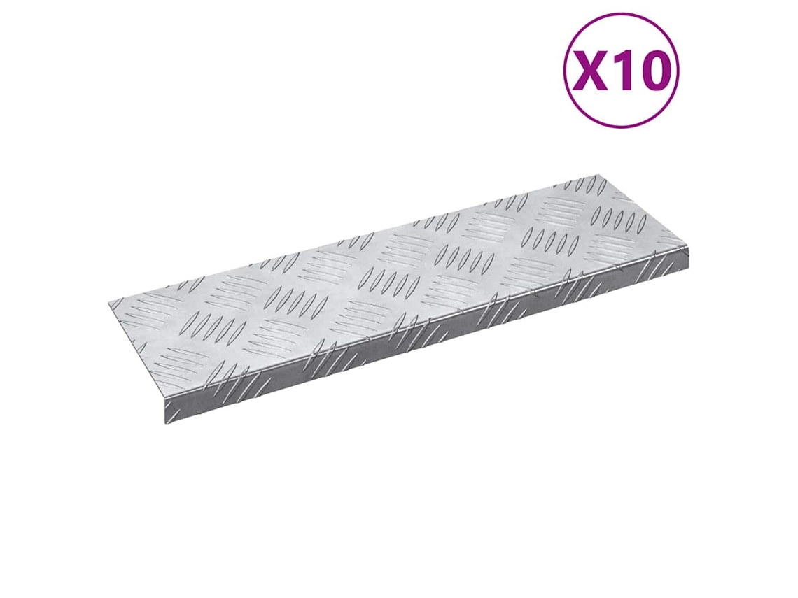 Conjunto 10 Degraus De Escada Vidaxl Prateado Alumínio (60 X 18 X 2,5 Cm)