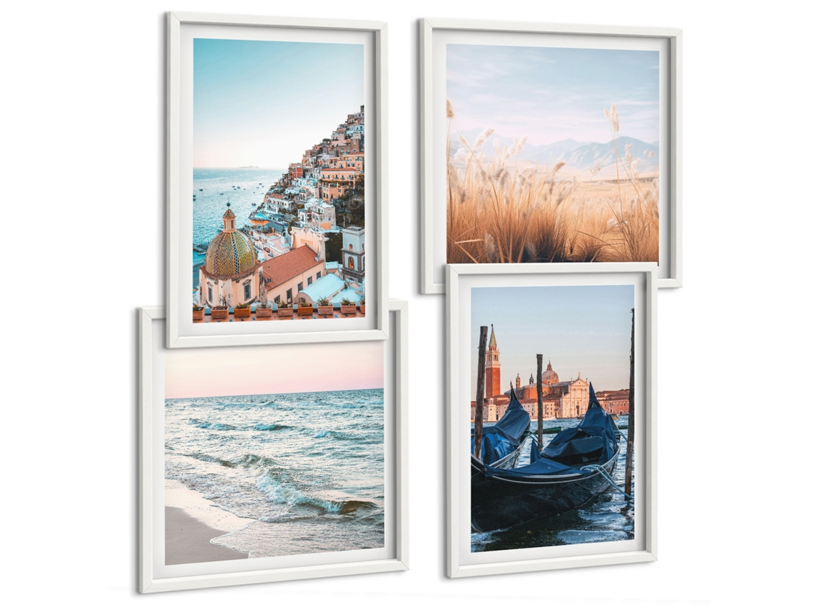 Galeria De Pinturas Murais Tinta Turquesa Abstração Moldura Branca Imagens Para Um Quarto Infantil Espelharte (conjunto De 4 Imagens)
