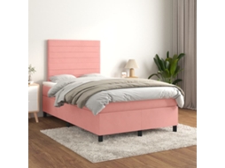 Vidaxl Cama Boxspring Com Colchão 120x200 Cm Veludo Rosa
