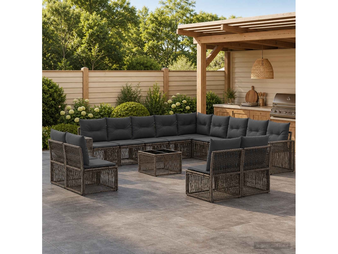 Vidaxl Conjunto De Sofá De Jardim 14 Unid. Cinza E Cinza Escuro