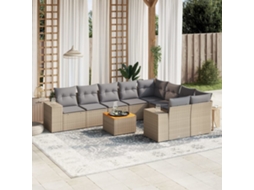 10 Pcs Conjunto De Sofás P/ Jardim Com Almofadões Vime Pe Bege Dkd Home Decor