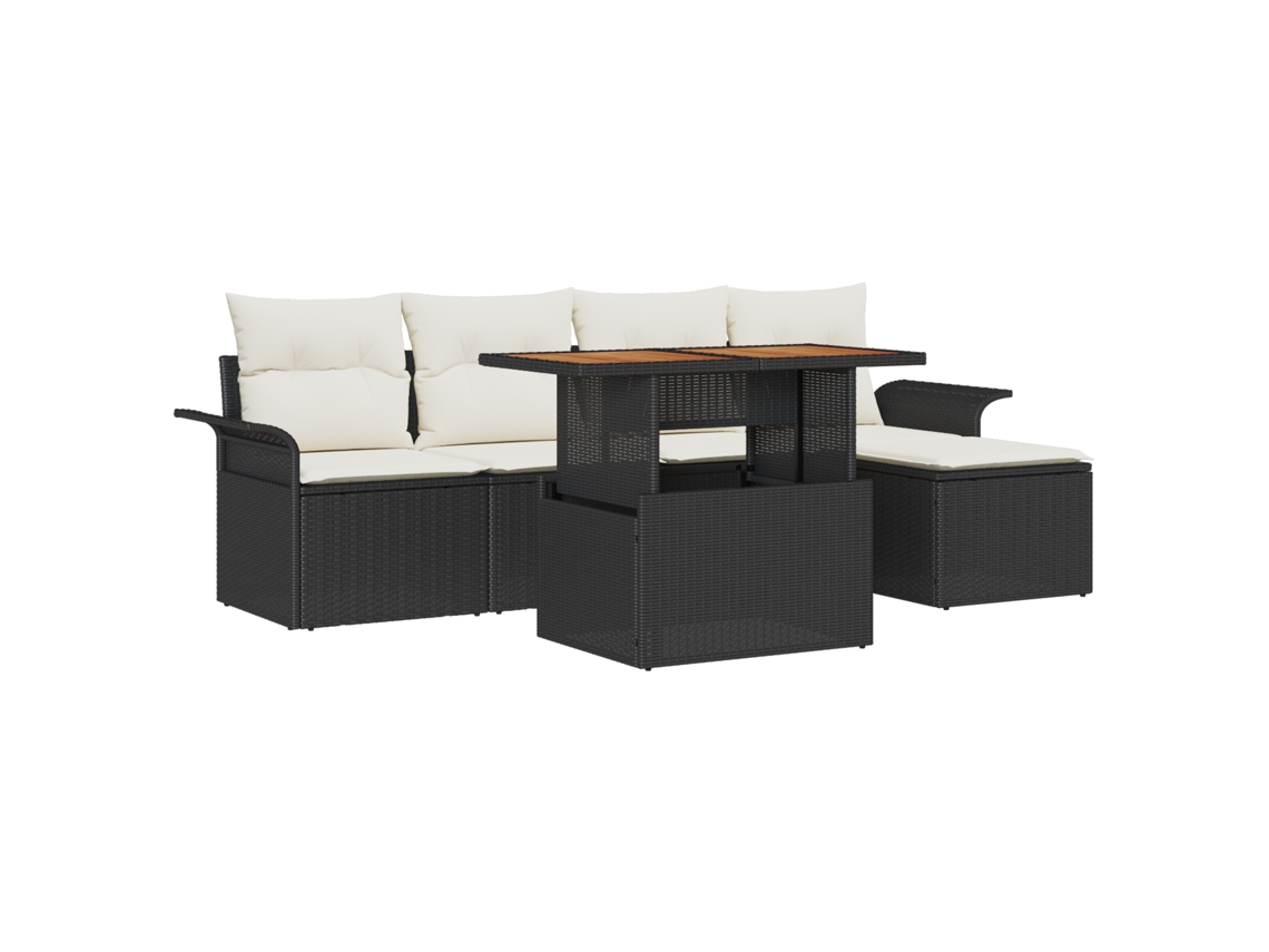 Conjunto 6 Conjunto De Jantar Para Exterior Vidaxl Preto Vime Pe (100 X 55 X 73 Cm)
