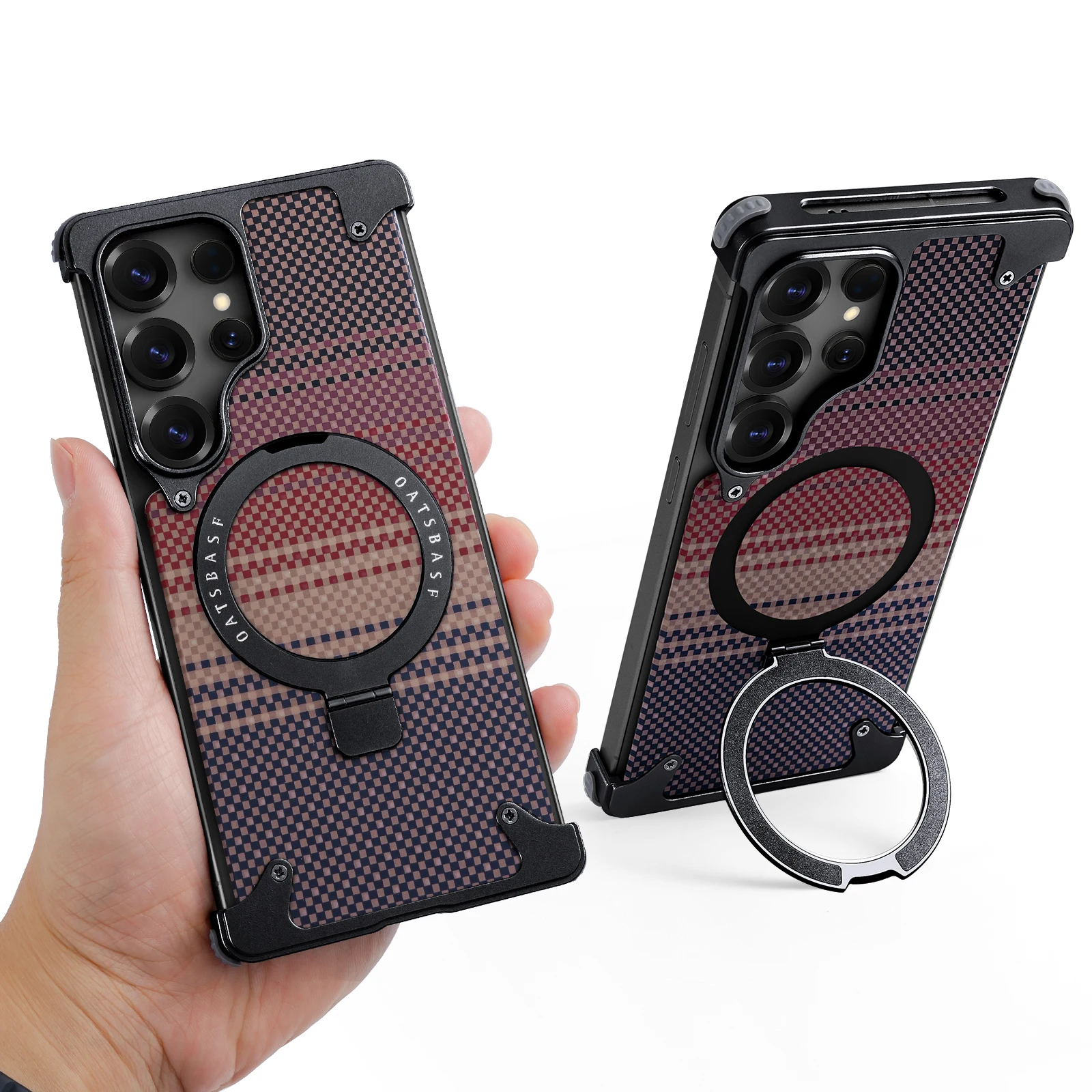Capa Para Celular (galaxy S25 Ultra Preta) Com Suporte, Capa Protetora Magnética Texturizada Em Kevlar, Estrutura De Metal.