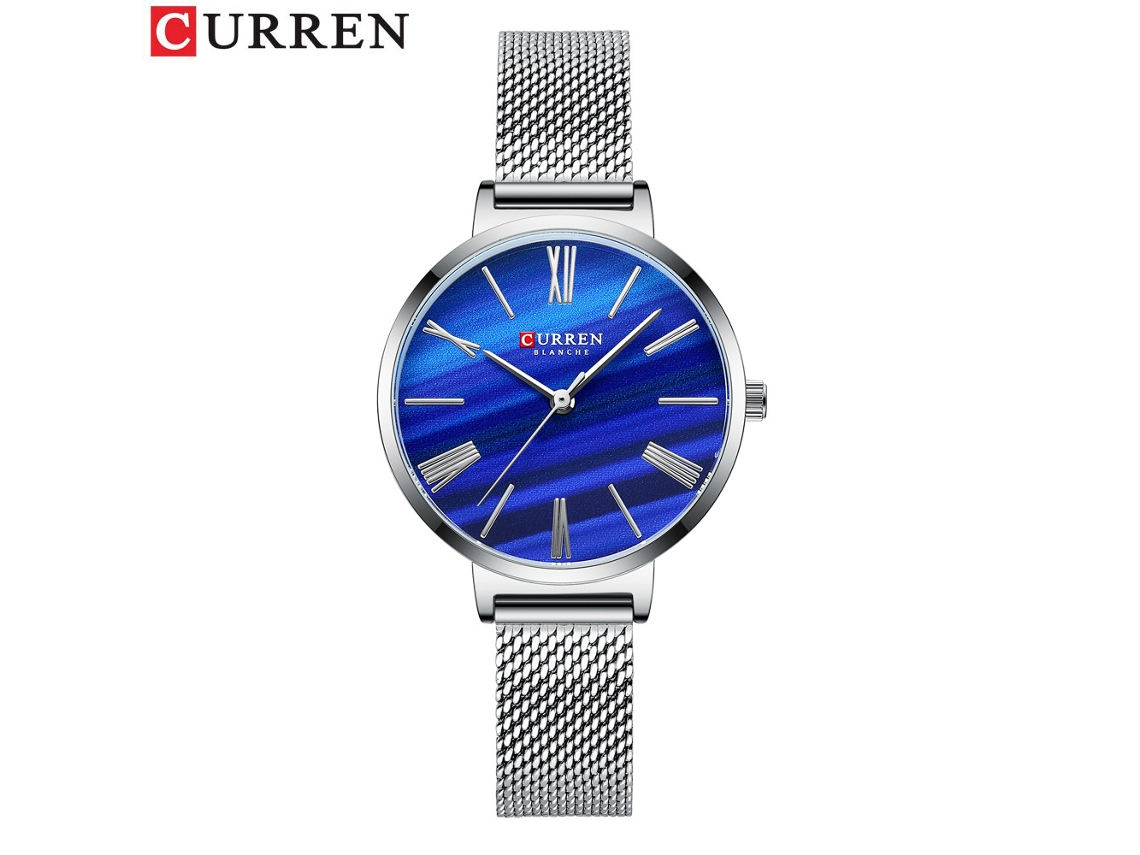 Relógio Feminino (azul) Com Pulseira De Malha Ultrafina, Numerais Romanos, Mostrador Pequeno E Ponteiros, À Prova D'água.