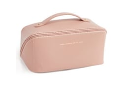 Bolsa de Maquiagem Organizer de Viagem com Grande Capacidade em Couro Pu Rosa