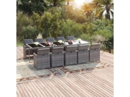Vidaxl 11 Pcs Conjunto Jantar P/ Jardim C/ Almofadões Vime Pe Cinzento