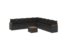 Conjunto de 10 Sofás de Jardim com Almofadões Vime Pe Preto MAISON EXCLUSIVE