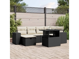 Vidaxl 7 Pcs Conjunto De Sofás P/ Jardim C/ Almofadões Vime Pe Preto