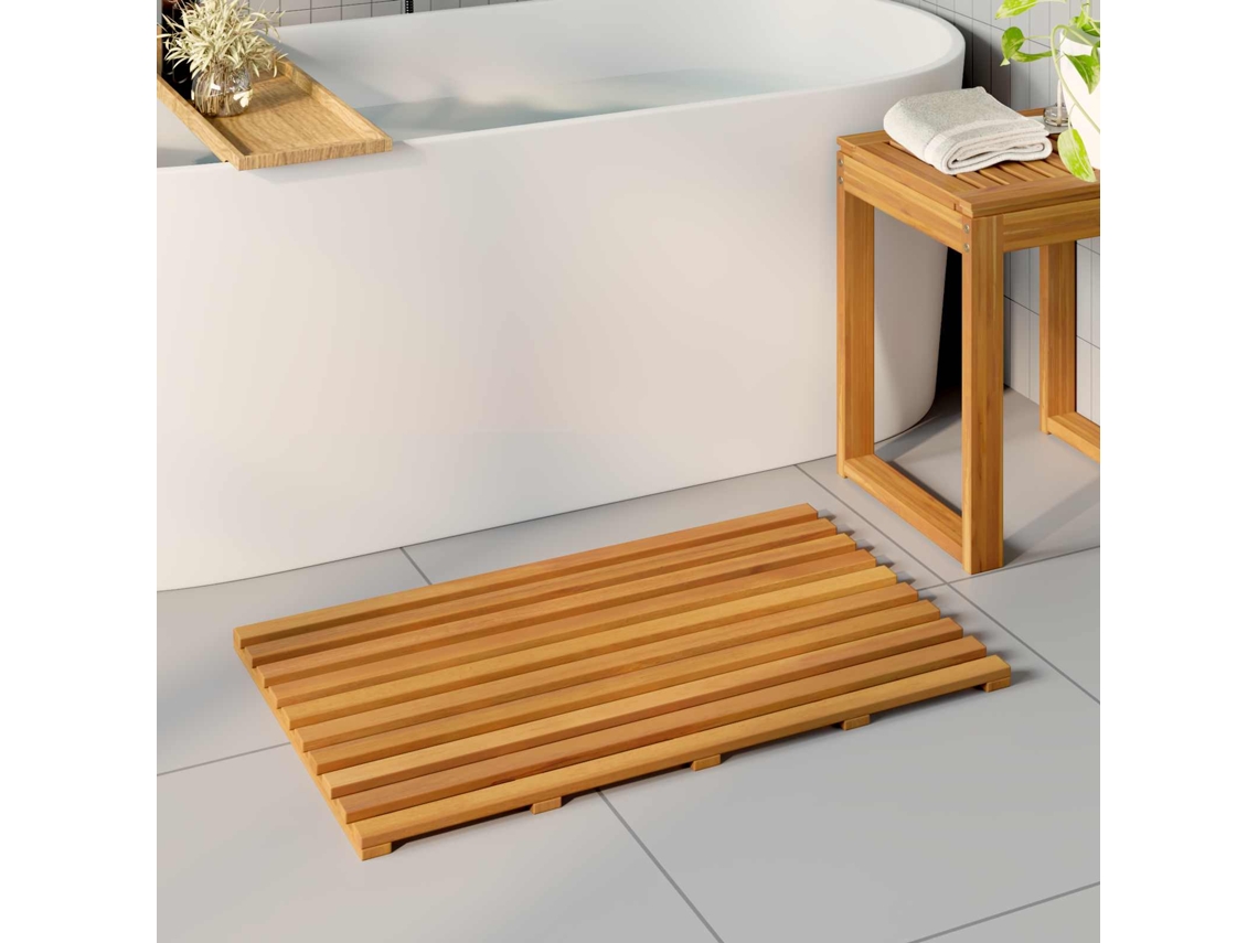 Vidaxl Tapete De Banho Natural 80 X 48 Cm Madeira Sólida De Acácia